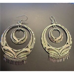 NWOT Intricate Mexican Sterling Silver Filigree Hoop Earrings